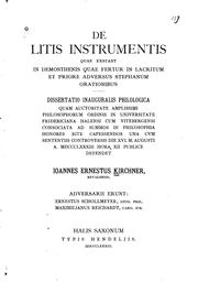 Cover of: De litis instrumentis quae exstant in Demosthenis quae fertur in Lacritum et priore adversus ... by Johannes Ernst Kirchner