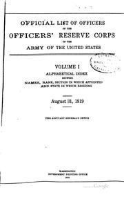 Cover of: Official List of Officers of the Officers' Reserve Corps of the Army of the ...