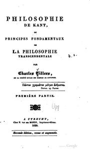 Cover of: Philosophie de Kant ou principes fondamentaux de la philosophie ..
