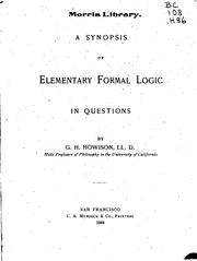 Cover of: A Synopsis of Elementary Formal Logic in Questions