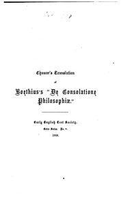 Cover of: Chaucer's Translation of Boethius's "De Consolatione Philosophiæ.": Edited from the Additional ...