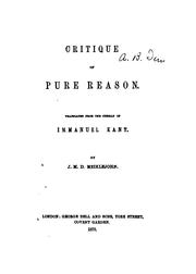 Cover of: Critique of Pure Reason by Immanuel Kant, J. M. D. Meiklejohn