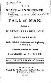 The State of Innocence: And Fall of Man. Described in Milton's Paradise Lost. Render'd Into ...