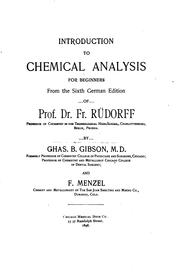 Introduction to Chemical Analysis for Beginners: From the Sixth German ... by Friedrich Rüdorff , Charles B. Gibson, F . Menzel