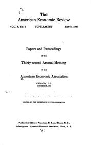 Cover of: Papers and Proceedings of the Annual Meeting by American Economic Association