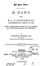 Cover of: M. Daru, Causeries du lundi, vol. 9, with notes by G. Masson by Charles Augustin Sainte-Beuve