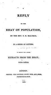 Cover of: A Reply to the Essay on Population by the Rev. T. R. Malthus: In a Series of Letters / to which ...