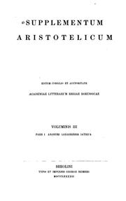Cover of: Supplementum Aristotelicum