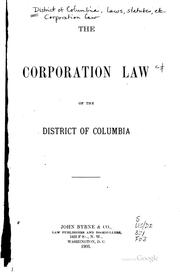 Cover of: The Corporation Law of the District of Columbia