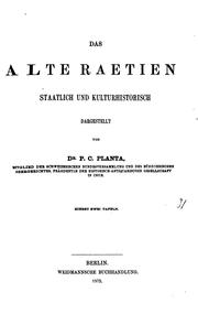 Cover of: Das alte Raetien: Staatlich und kulturhistorisch by Peter Conradin Planta