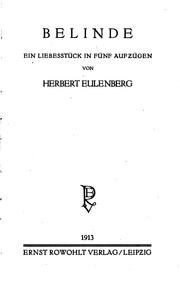 Cover of: Belinde: Ein Liebesstück in fünf Aufzügen