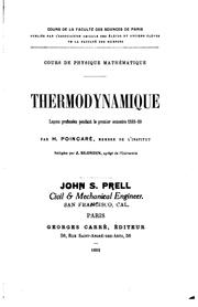 Cover of: Thermodynamique: Leçons professées pendant le premier semestre 1888-89