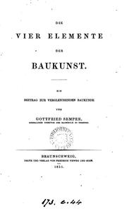 Cover of: Die vier Elemente der Baukunst by Gottfried Semper