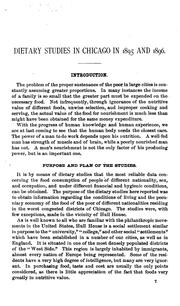 Cover of: Dietary studies in Chicago in 1895 and 1896: Conducted with the Cooperation ...