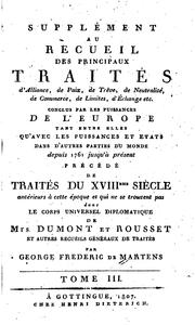 Cover of: Recueil des principaux traités d'alliance, de paix, de trève ...: conclus ...