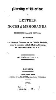 Cover of: Plurality of worlds: or Letters, notes & memoranda ... occasioned by 'A series of discourses on ...