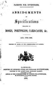 Cover of: Patents for Inventions: Abridgments of Specifications Relating to Books, Portfolios, Card-cases ...