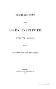 Proceedings of the Essex Institute by Essex Institute
