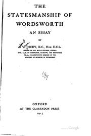 Cover of: The Statesmanship of Wordsworth: An Essay by Albert Venn Dicey