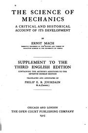 Cover of: The Science of Mechanics: A Critical and Historical Account of Its ...