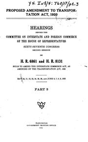 Cover of: Proposed Amendment to Transportation Act, 1920: Hearings Before the ...