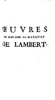 Cover of: Œuvres de Madame la marquise de Lambert