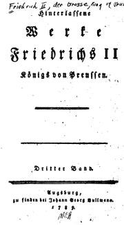 Cover of: Hinterlassene Werke Friedrichs II, Königs von Preussen