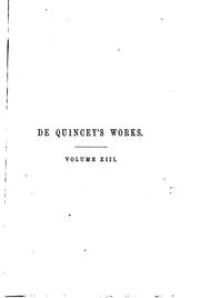 Cover of: De Quincey's works by Thomas De Quincey