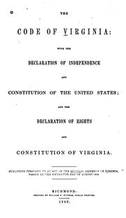 Cover of: The Code of Virginia: With the Declaration of Independence and Constitution of the United States ...