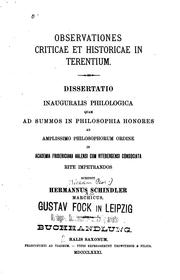 Cover of: Observationes criticae et historicae in Terentium by Hermannus Schindler