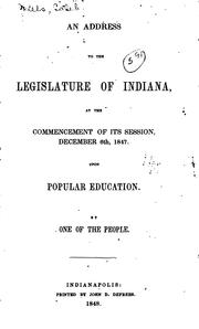 Cover of: An Address to the Legislature of Indiana