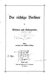 Cover of: Der richtige Berliner in Wörtern und Redensarten by Hans Georg Meyer