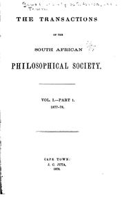 Cover of: Transactions of the South African Philosophical Society by Royal Society of South Africa