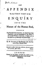 Cover of: An Appendix to the First Part of the Enquiry Into the Nature of the Human ...