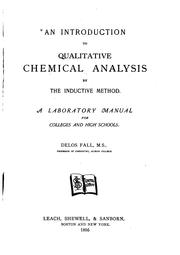 Cover of: An Introduction to Qualitative Chemical Analysis by the Inductive Method: A Laboratory Manual ...