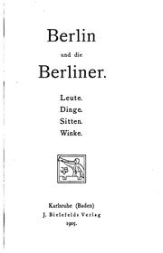 Cover of: Berlin und die Berliner by 