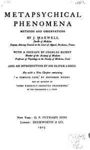 Cover of: Metapsychical Phenomena: Methods and Observations by Joseph Maxwell , Charles Robert Richet