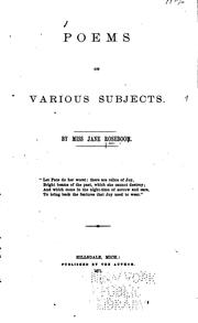 Cover of: Poems on Various Subjects by Jane Roseboom