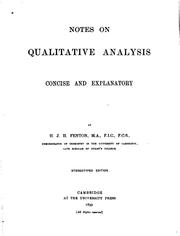 Cover of: Notes on Qualitative Analysis: Concise and Explanatory by Henry John Horstman Fenton