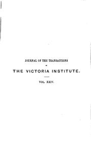 Cover of: Journal of the Transactions of the Victoria Institute, Or Philosophical Society of Great Britain