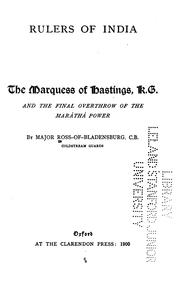 Cover of: The Marquess of Hastings, K.G.: and the final overthrow of the Maráthá power