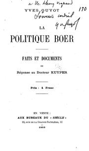Cover of: La politique Boer: faits et documents en réponse au docteur Kuyper ...