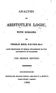 Cover of: Analysis of Aristotle's logic, with remarks by Thomas Reid
