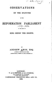 Cover of: Observations on the Statutes of the Reformation Parliament in the Reign of King Henry the Eighth