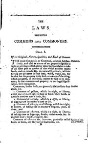 Cover of: The Laws Respecting Commons and Commoners: Comprising the Law Relative to ...