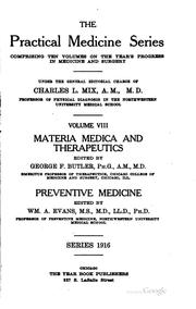 Cover of: Materia Medica and Therapeutics, Preventive Medicine