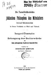 Cover of: Die Unsterblichkeitslehre der jüdischen Philsophen: Sic des Mittelaters bis auf Maimonides in ...