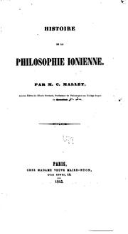 Histoire de la philosophie ionienne by Charles Auguste Mallet