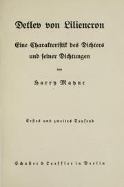 Cover of: Detlev von Liliencron: eine Charakteristik des Dichters und seiner Dichtungen