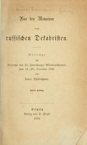 Cover of: Aus den Memoiren eines russischen Dekabristen. by Rosen, Andrei Evgenévich Baron
